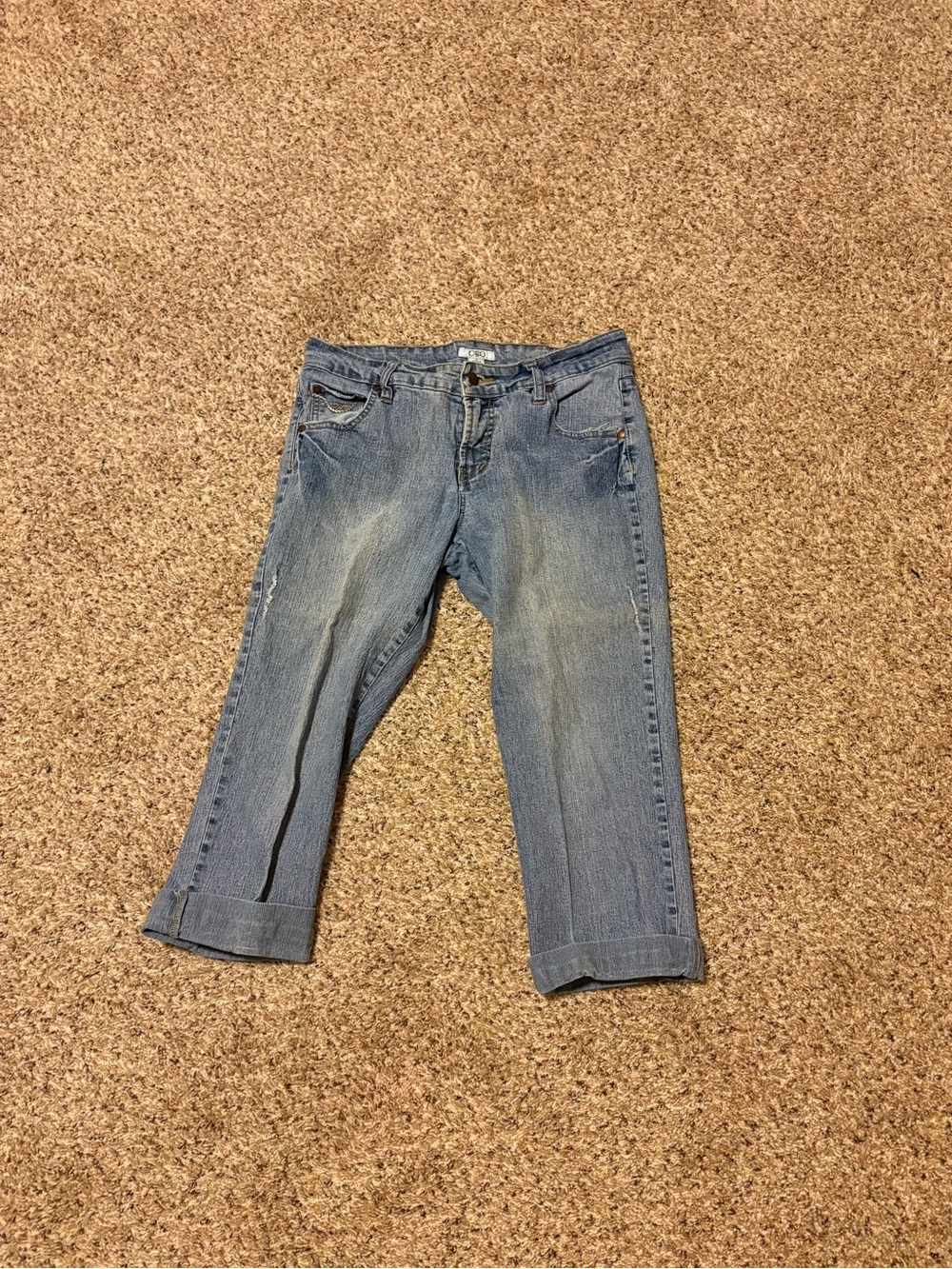 Cato Light Blue Cropped Denim Cotton Blend Capris with Cuffed Hem